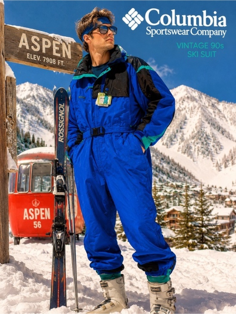 Columbia Vintage 90s Ski Snow Suit One Piece Men’s XL Blue Teal Snowsuit